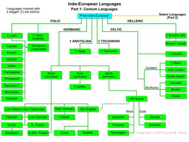 Oversigt over en del af den indoeuropiske sprogfamilie